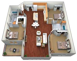 3 Bed 2 Bath Floor Plan at BlackstoneApartments, Fargo, ND, 58104