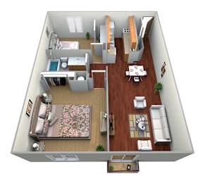 2 Bed 1 Bath Floor Plan at Covington Place Apartments, St Cloud, 56301