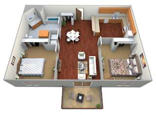 2 Bed 1 Bath Floor Plan View at Keeneland Village Apartments, Minnesota, 55377