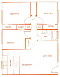Floor Plan The Sycamore - 3BR, 1BA