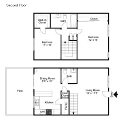 Floor Plan 2 BR, 1.5 BA - Town House