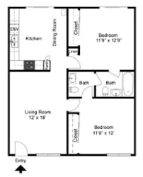 Floor Plan 2 BR, 1.5 BA