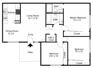 Floor Plan 3 BR, 2 BA