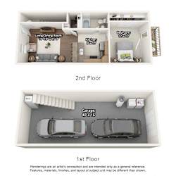 1 bedroom 3 dimensional floorplan