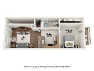 1 bedroom floorplan with garage