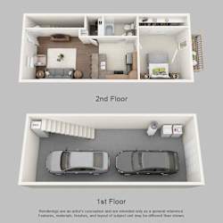 Floor Plan 1 Bedroom Townhome with Drive Under Garage