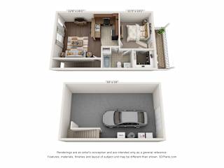 Floor Plan 1 Bedroom with Drive Under Garage (Phase 3)