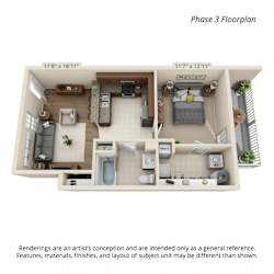 3 bedroom 3d floorplan Phase 3 Pickens Bridge Village in Piney Flats Tennessee