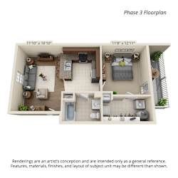 3 bedroom 3d floorplan Phase 3 Pickens Bridge Village in Piney Flats Tennessee