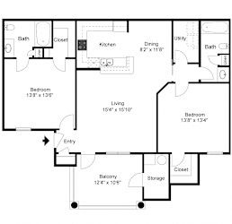 Floor Plan 2 Bedroom Balcony