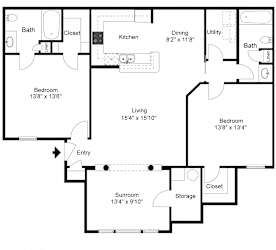 Floor Plan 2 Bedroom Sunroom