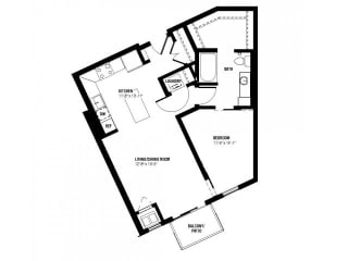 Julius Floor Plan (1 beds, 1 baths, 665-686 sq.ft, rent $1,530-$1,590/month)
