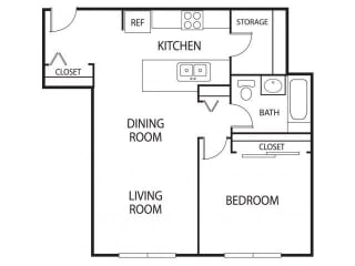 1 Bedroom 1 Bathroom 700 Sq. Ft.| Spruce Floor Plan at Hidden Valley Apartments in Savage, MN