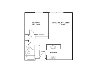 Oak Floor Plan at Silver Ridge Apartments in Maplewood, MN 1 Bedroom 1 Bath 708 Sq. Ft.