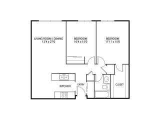 Silver Floor Plan at Silver Ridge Apartments in Maplewood, MN 2 Bedroom 1 Bath 938 Sq. Ft.
