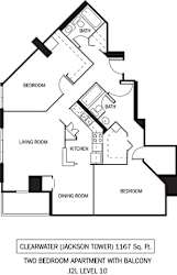 Clearwater Floor Plan Galtier Towers Apartments in Lowertown, St. Paul, MN 2 Bedroom 2 Bath Apartment