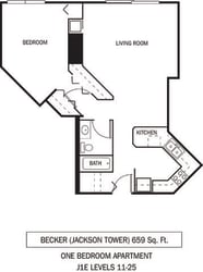Galtier Towers Becker Floor Plan Galtier Towers Apartments in Lowertown, St. Paul, MN 1 Bedroom 1 Bath Apartment