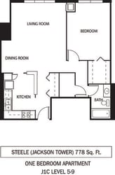 Galtier Towers Steele Floor Plan Galtier Towers Apartments in Lowertown, St. Paul, MN 1 Bedroom 1 Bath Apartment