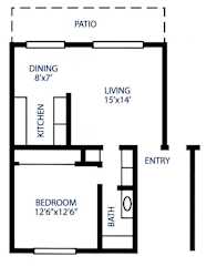 a floor plan of a small house with a kitchen and a living room