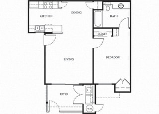 Plan 2 1 Bedroom 1 Bathroom Floor Plan Plan 2 1 Bedroom 1 Bathroom Floor Plan at Knollwood Meadows Apartments, California, 93455