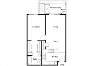 1 bed 1 bath floorplan 1 bed 1 bath floorplan, at Sumida Gardens Apartments, Santa Barbara, CA