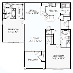 The Heritage (corporate/furnished) Floorplan at Patriot Park Apartment Homes in Fayetteville, NC,28311