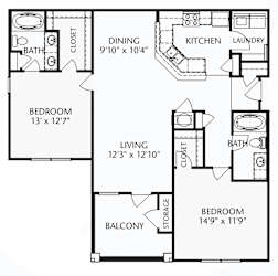The Heritage (traditional) Floorplan at Patriot Park Apartment Homes in Fayetteville, NC,28311