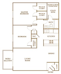 B2 Floor Plan at Orleans Square Apartments in Shreveport, Louisiana, LA