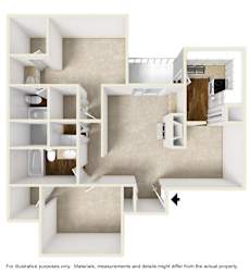 B2 Floor Plan (Unfurnished) at Preston Villas Apartment Homes, Dallas, Texas, TX