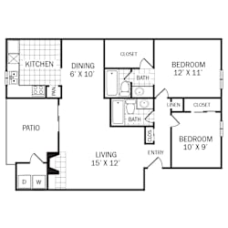 Floor Plan B1 at Rock Creek Apartments in Dallas, TX