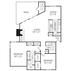 Floor Plan B2 at Rock Creek Apartments in Dallas, TX