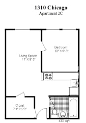 Floor Plan 1 Bedroom, 1 Bath