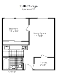 Floor Plan 1 Bedroom, 1 Bath
