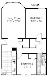Floor Plan 2 Bedroom, 1 Bath