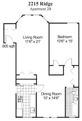Floor Plan 1 Bedroom, 1 Bath