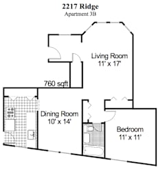 Floor Plan 1 Bedroom, 1 Bath