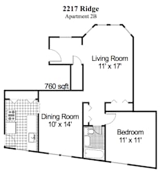 Floor Plan 1 Bedroom, 1 Bath