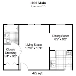 Floor Plan 1 Bedroom, 1 Bath