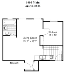 Floor Plan 1 Bedroom, 1 Bath