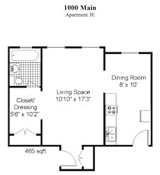 Floor Plan 1 Bedroom, 1 Bath