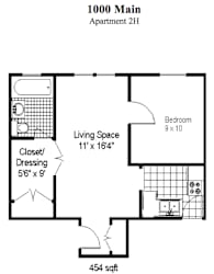 Floor Plan 1 Bedroom, 1 Bath