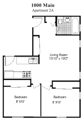Floor Plan 2 Bedroom, 1 Bath