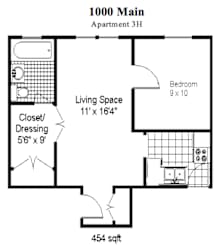 Floor Plan 2 Bedroom, 1 Bath