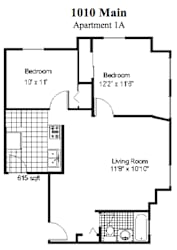 Floor Plan 2 Bedroom, 1 Bath