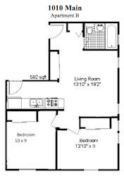 Floor Plan 2 Bedroom, 1 Bath