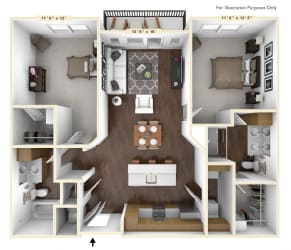B1 - 2 Bed - 2 Bath Floor Plan B1 - 2 Bed - 2 Bath Floor Plan at Avant Apartments, Indiana
