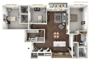 C2 - 3 Bed - 2 Bath Floor Plan C2 - 3 Bed - 2 Bath Floor Plan at Avant Apartments, Carmel, IN, 46032