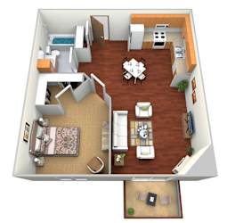 1 bed 1 bath floor plan at Clearwater Estates 2 Apartments, Baxter