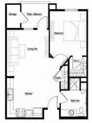 Floor Plan 1 Bedroom, 1 Bath