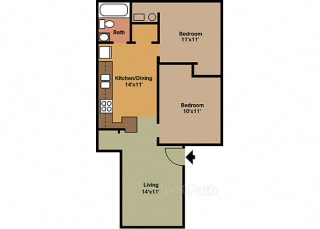 2 Bedroom, 1 Bathroom 850 Sq. Ft Floor plan at Sandstone Court Apartments, Indiana, 46142
